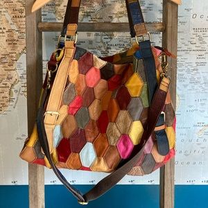 Boho large leather patchwork tote bag
